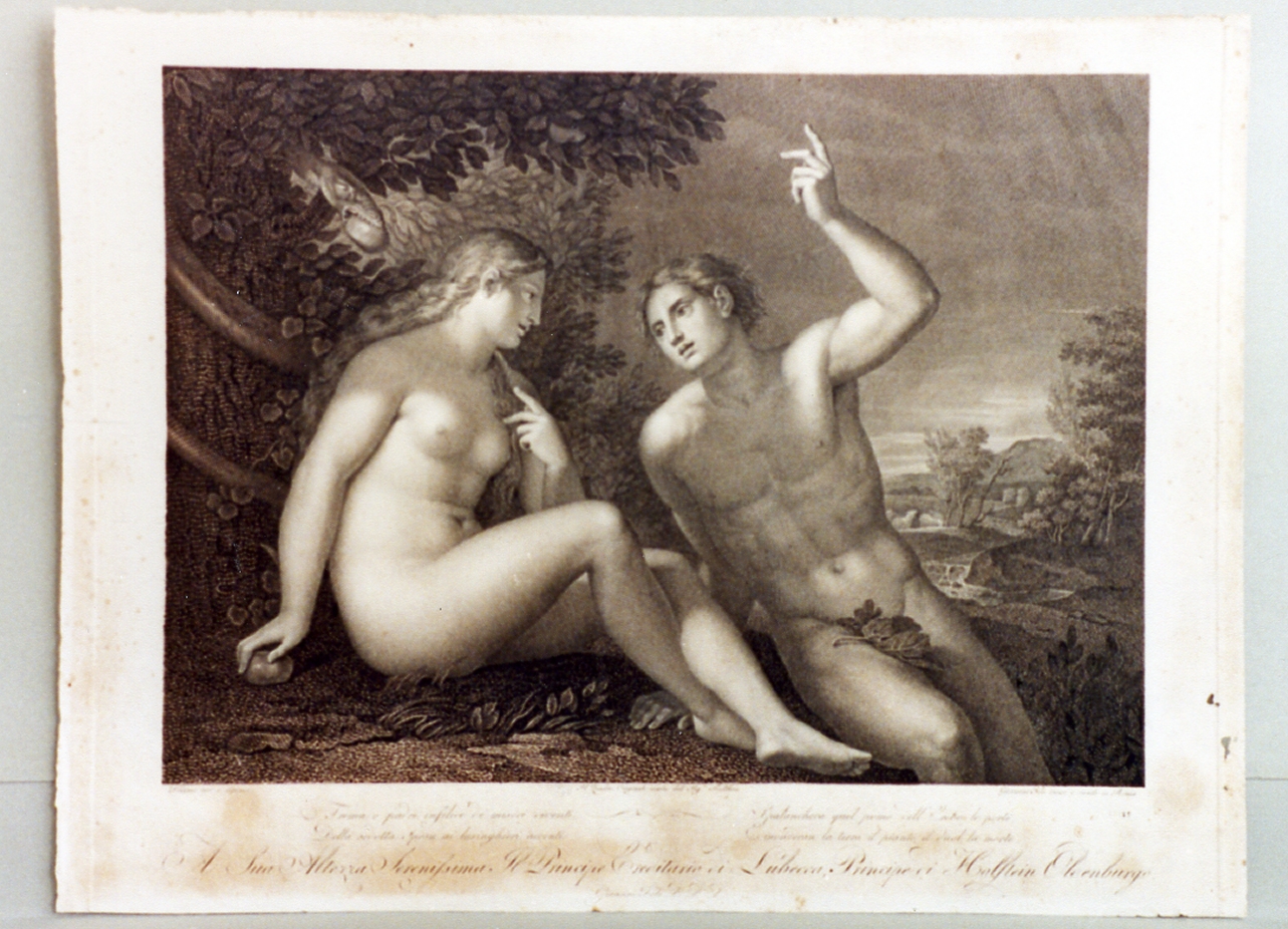 Adamo ed Eva nel paradiso terrestre (stampa) di Folo Giovanni (secc. XVIII/ XIX)