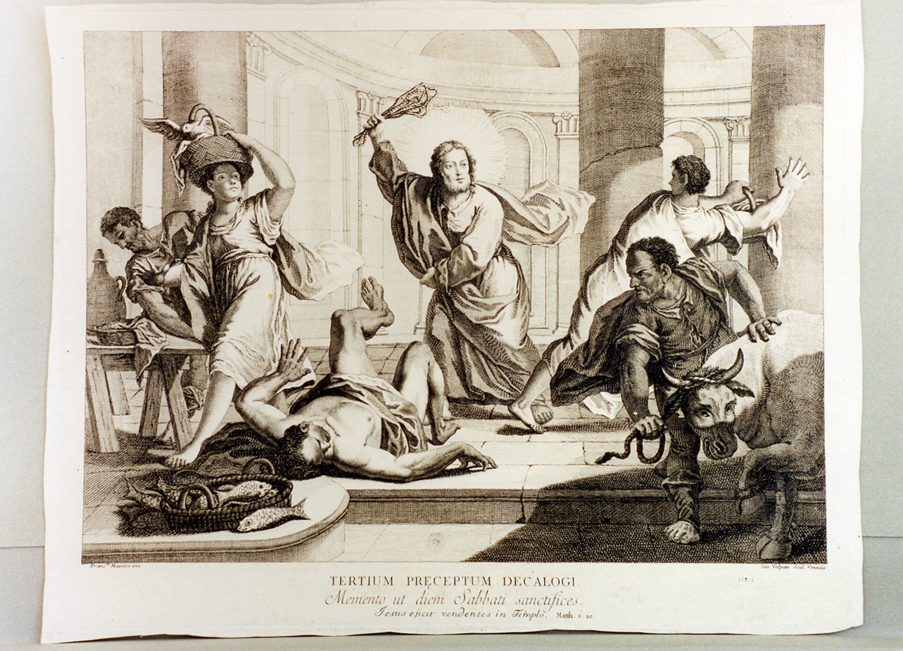 Cristo caccia i mercanti dal tempio (stampa tagliata) di Maggiotto Francesco (secc. XVIII/ XIX)