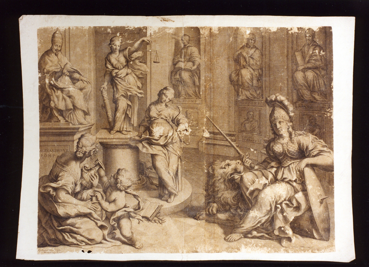 allegoria delle quattro Virtù Cardinali (stampa) di Bloemaert Cornelis il Giovane (sec. XVII)