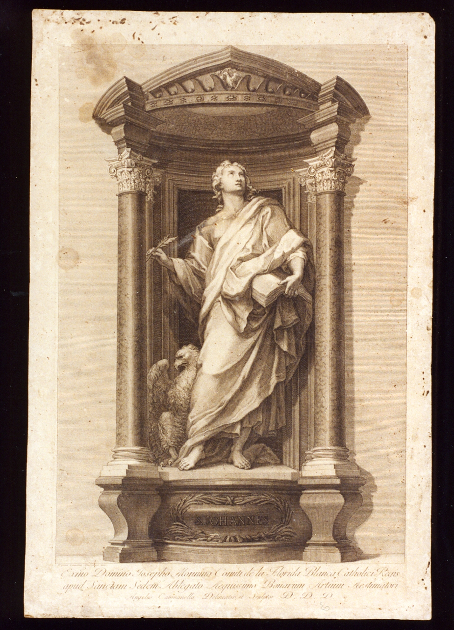 statua di San Giovanni Evangelista (stampa tagliata) di Campanella Angelo (secc. XVIII/ XIX)