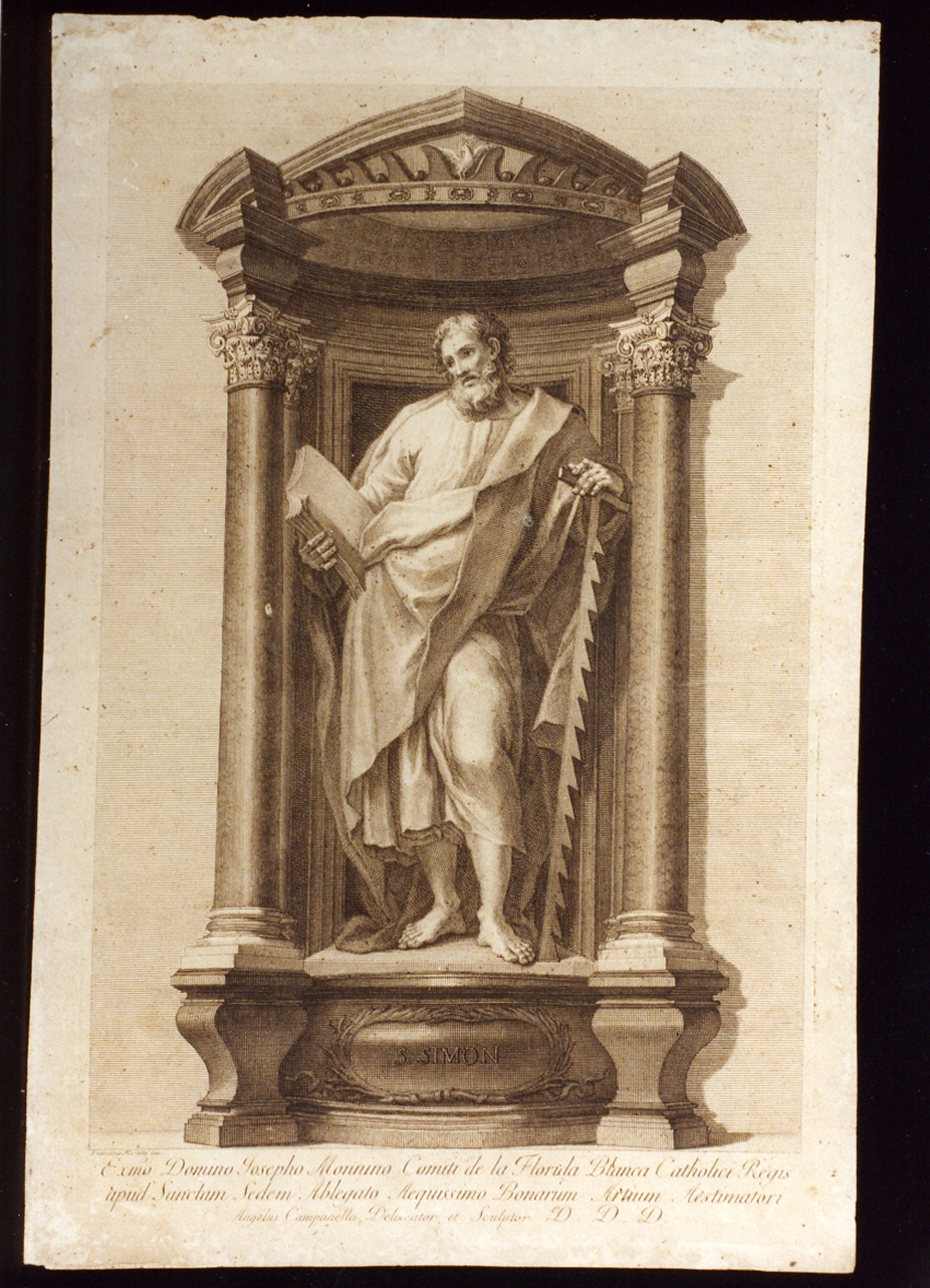 statua di San Simone (stampa tagliata) di Campanella Angelo (secc. XVIII/ XIX)