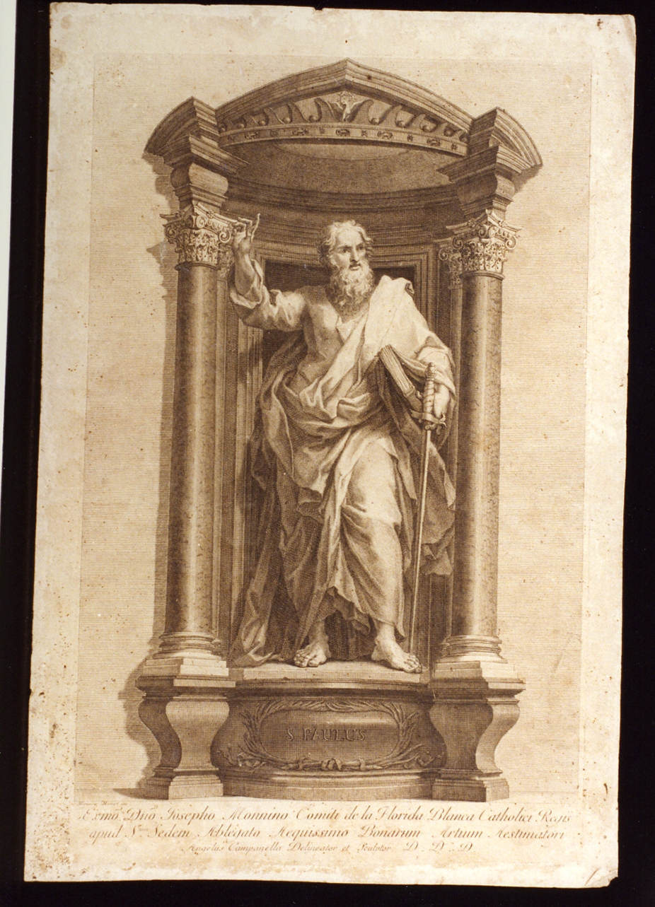 statua di San Paolo (stampa tagliata) di Campanella Angelo (secc. XVIII/ XIX)