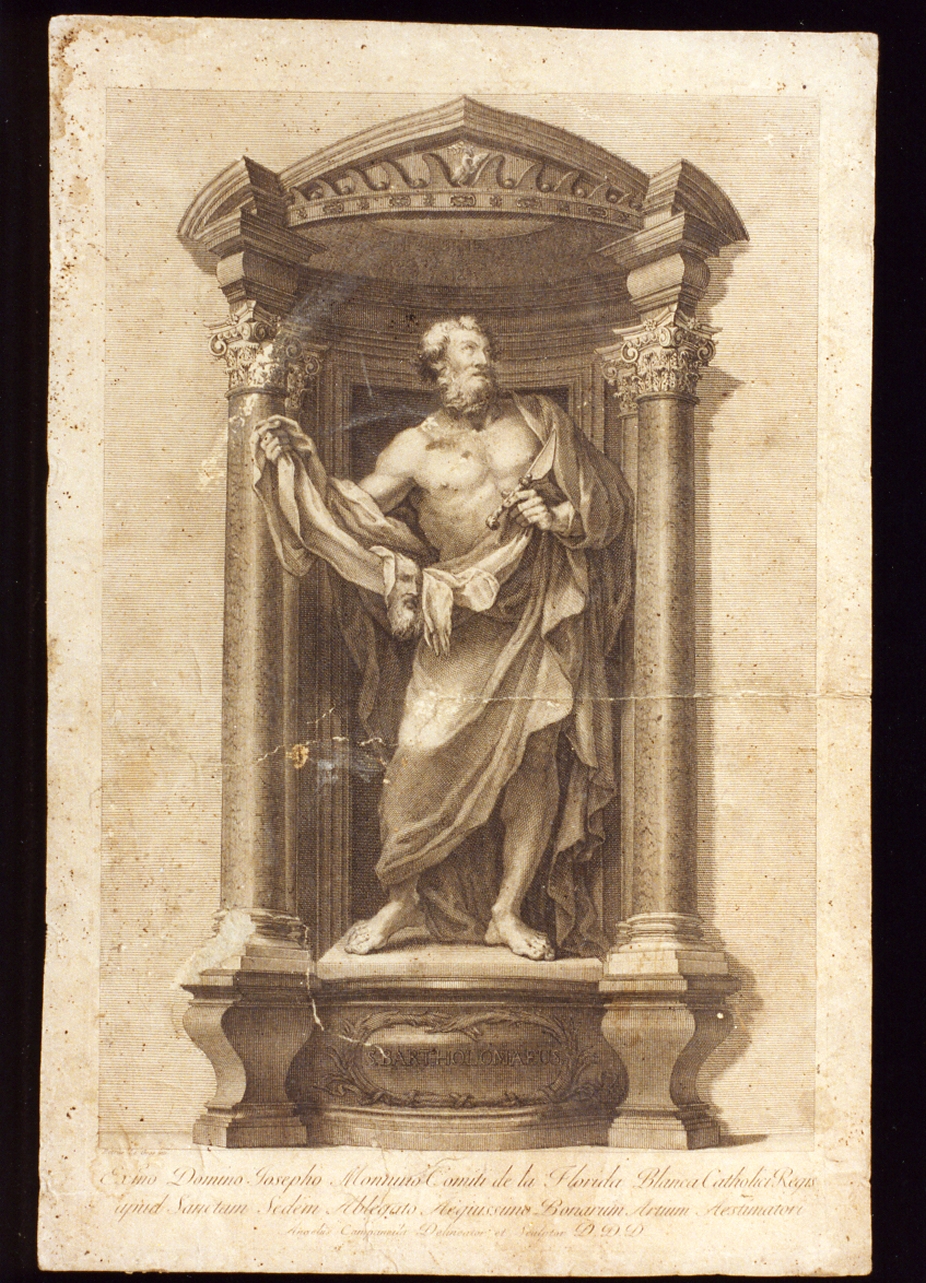 statua di San Bartolomeo (stampa tagliata) di Campanella Angelo (secc. XVIII/ XIX)