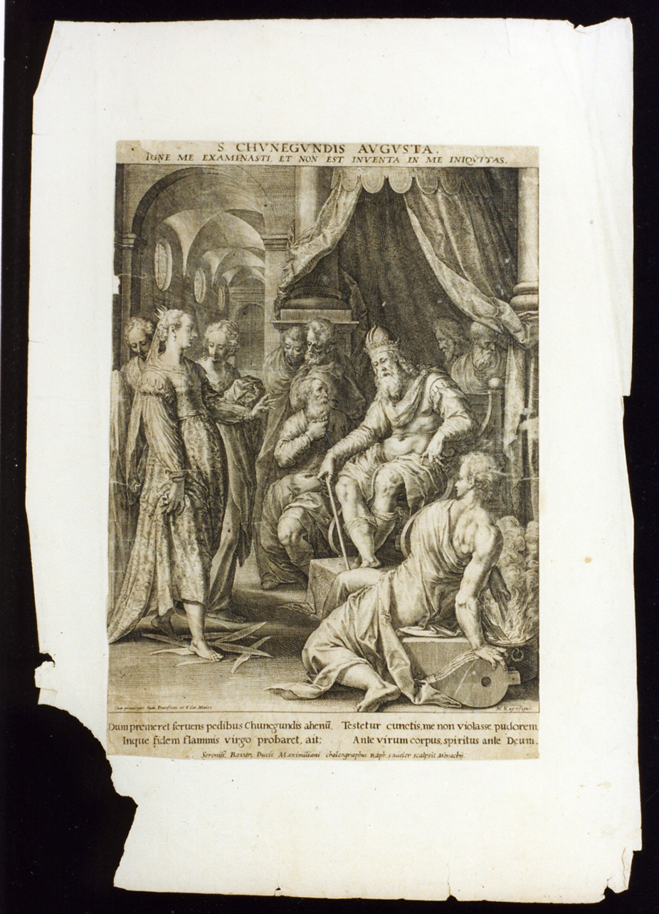 Santa Cunegonda viene sottoposta alla prova del fuoco (stampa) di Sadeler Raphael I (secc. XVI/ XVII)