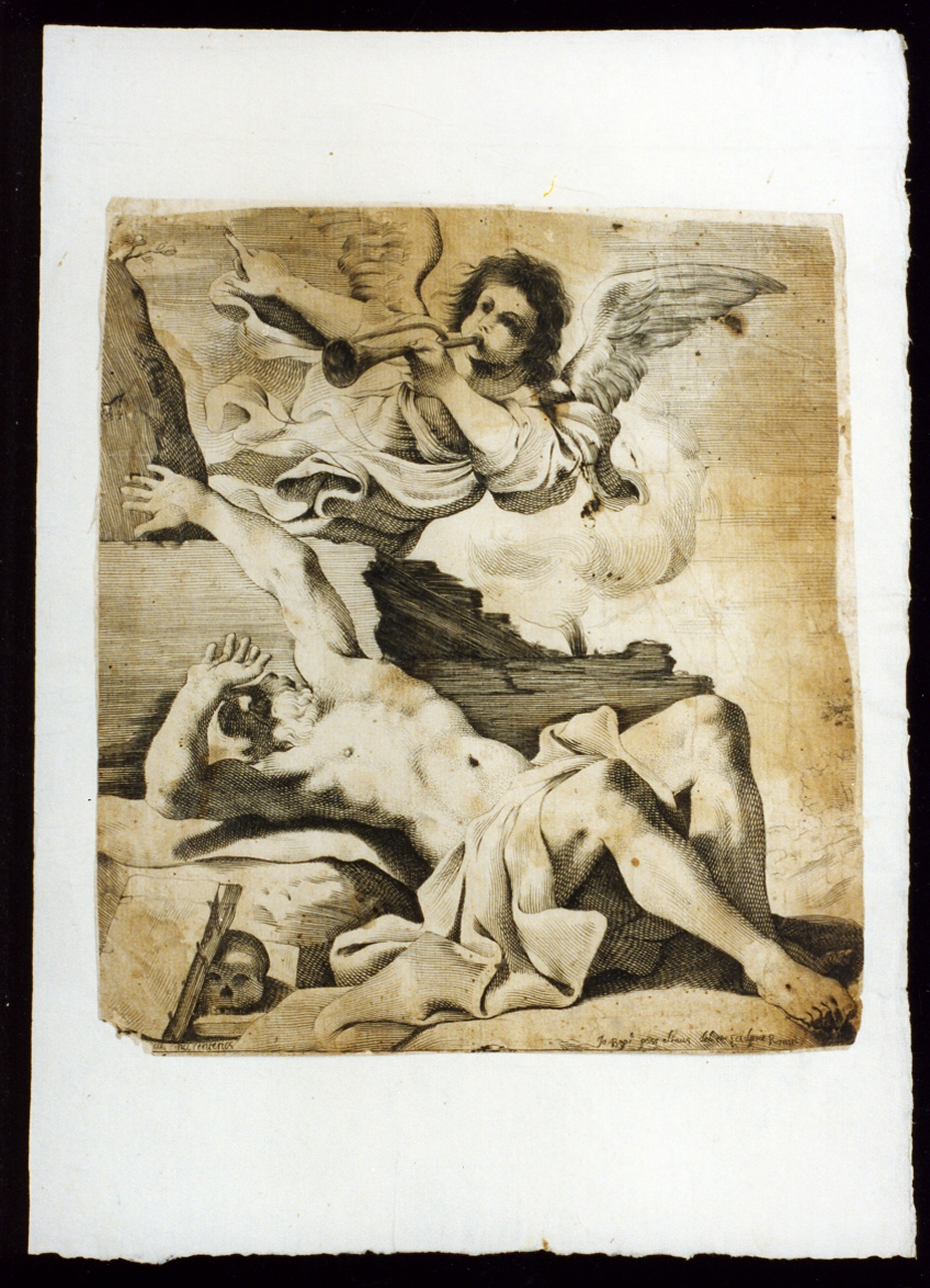 San Girolamo ha la visione degli angeli che suonano le trombe del Giudizio (stampa) di Pasqualini Giovanni Battista (secc. XVI/ XVII)