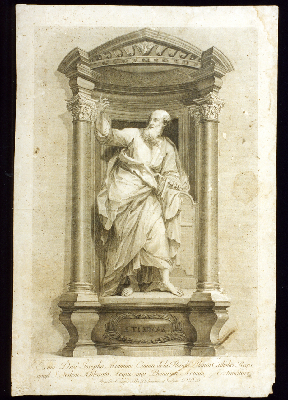 statua di San Tommaso (stampa tagliata) di Campanella Angelo (secc. XVIII/ XIX)
