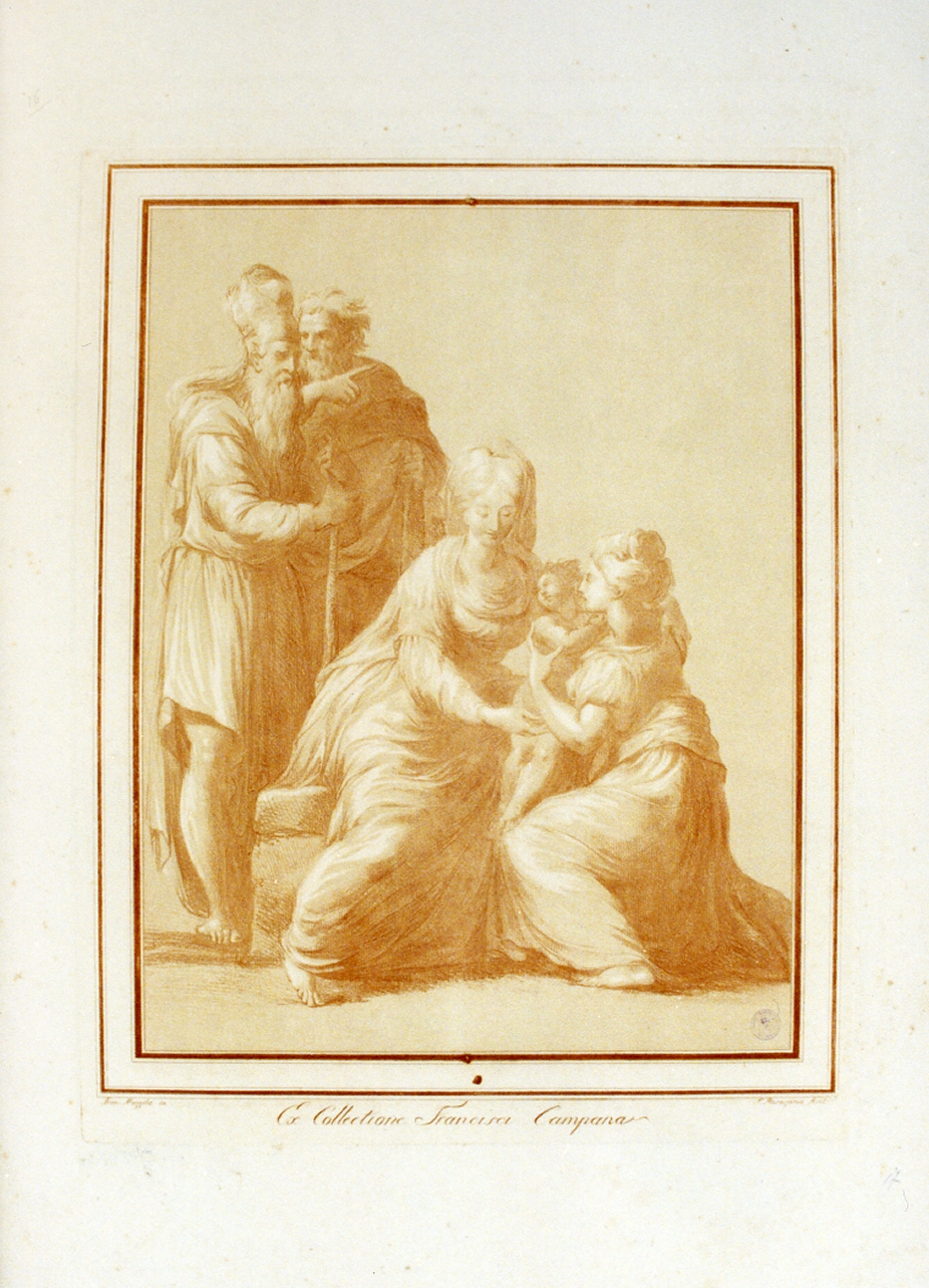 Sacra Famiglia con due santi (stampa a colori) di Rosaspina Francesco (ultimo quarto sec. XVIII)