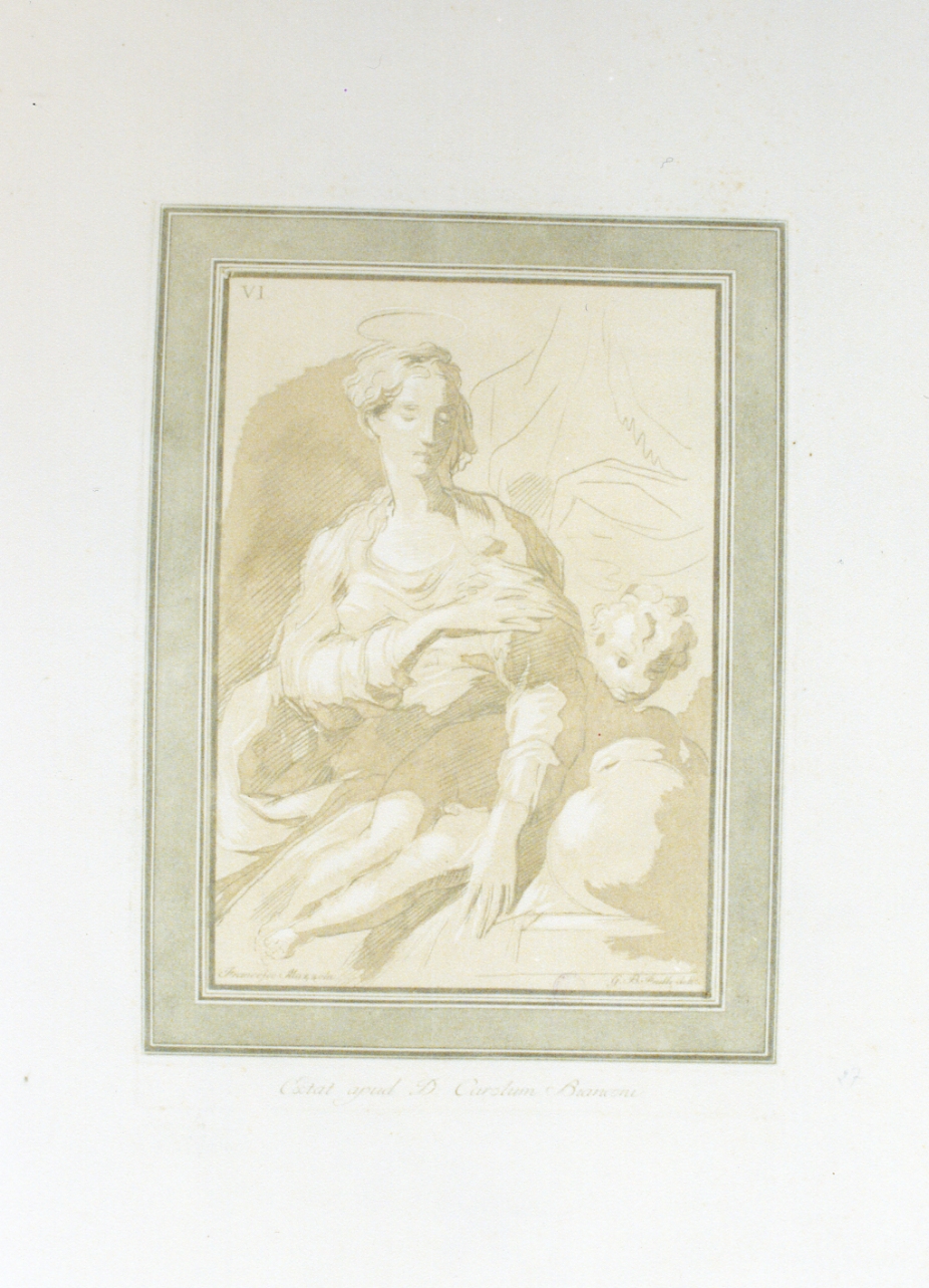 Madonna con Bambino (stampa a colori) di Frulli Giovan Battista, Mazzola Francesco detto Parmigianino (ultimo quarto sec. XVIII)