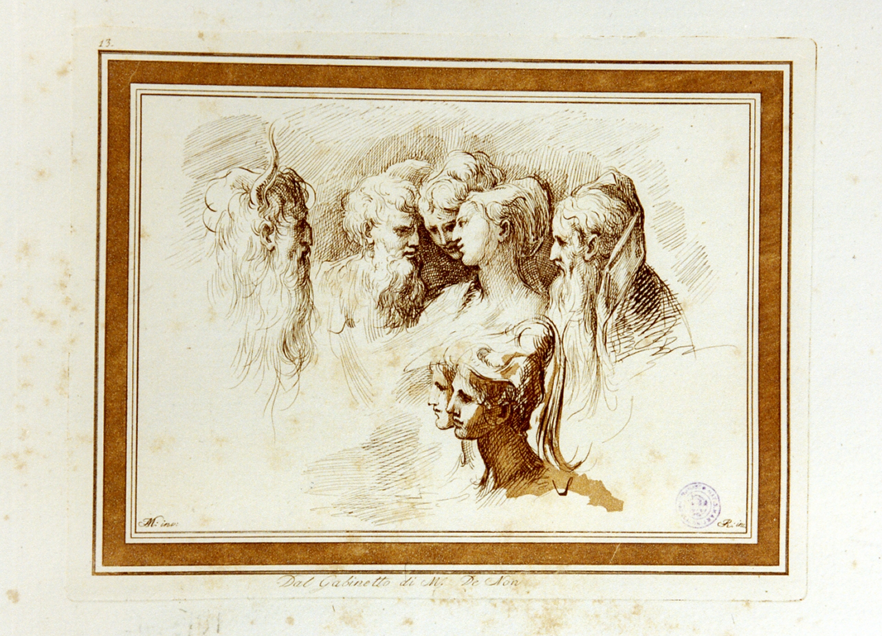 studio di teste (stampa a colori) di Rosaspina Francesco (ultimo quarto sec. XVIII)