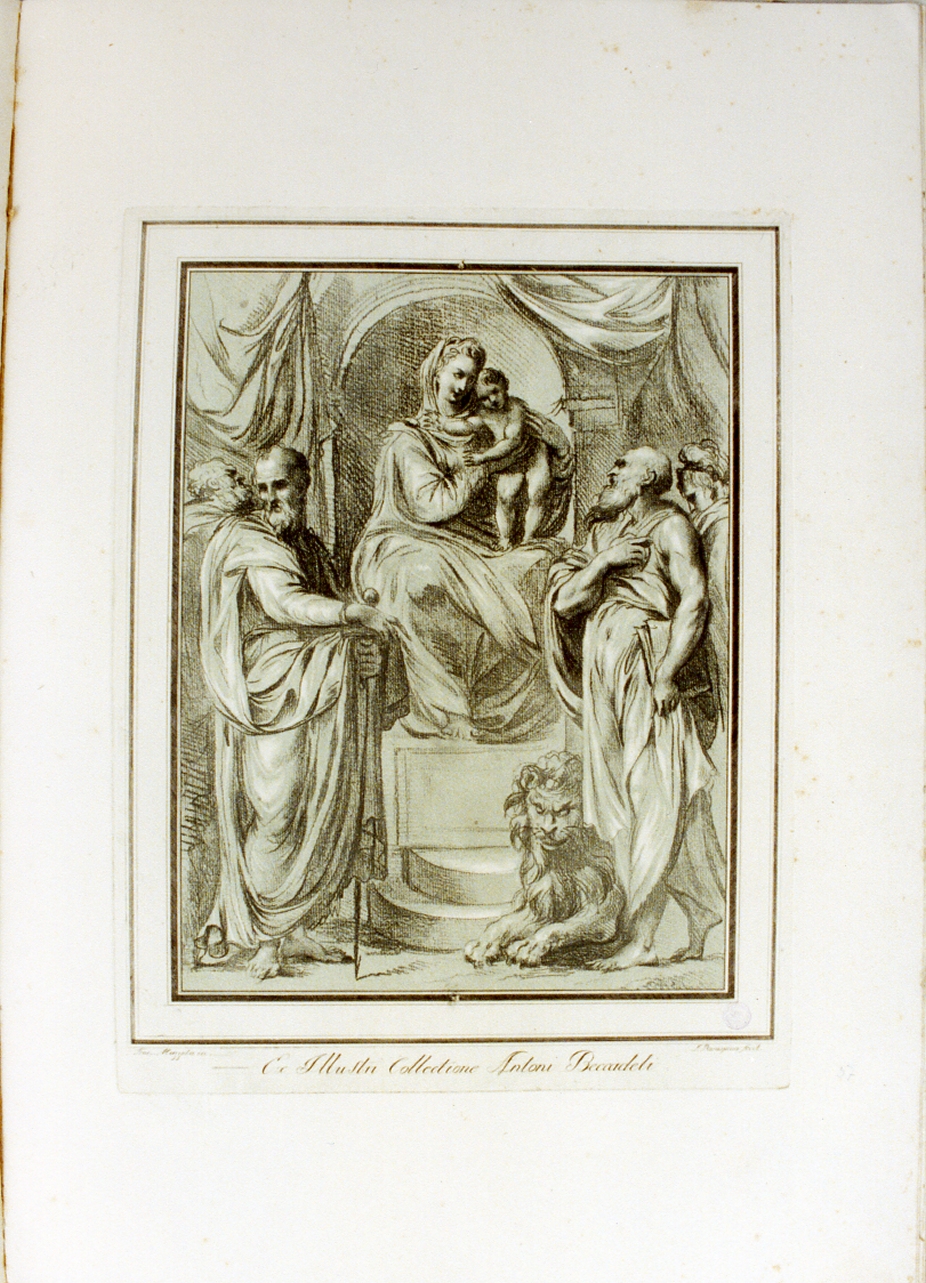 Madonna con Bambino in trono tra santi (stampa a colori) di Rosaspina Francesco (ultimo quarto sec. XVIII)