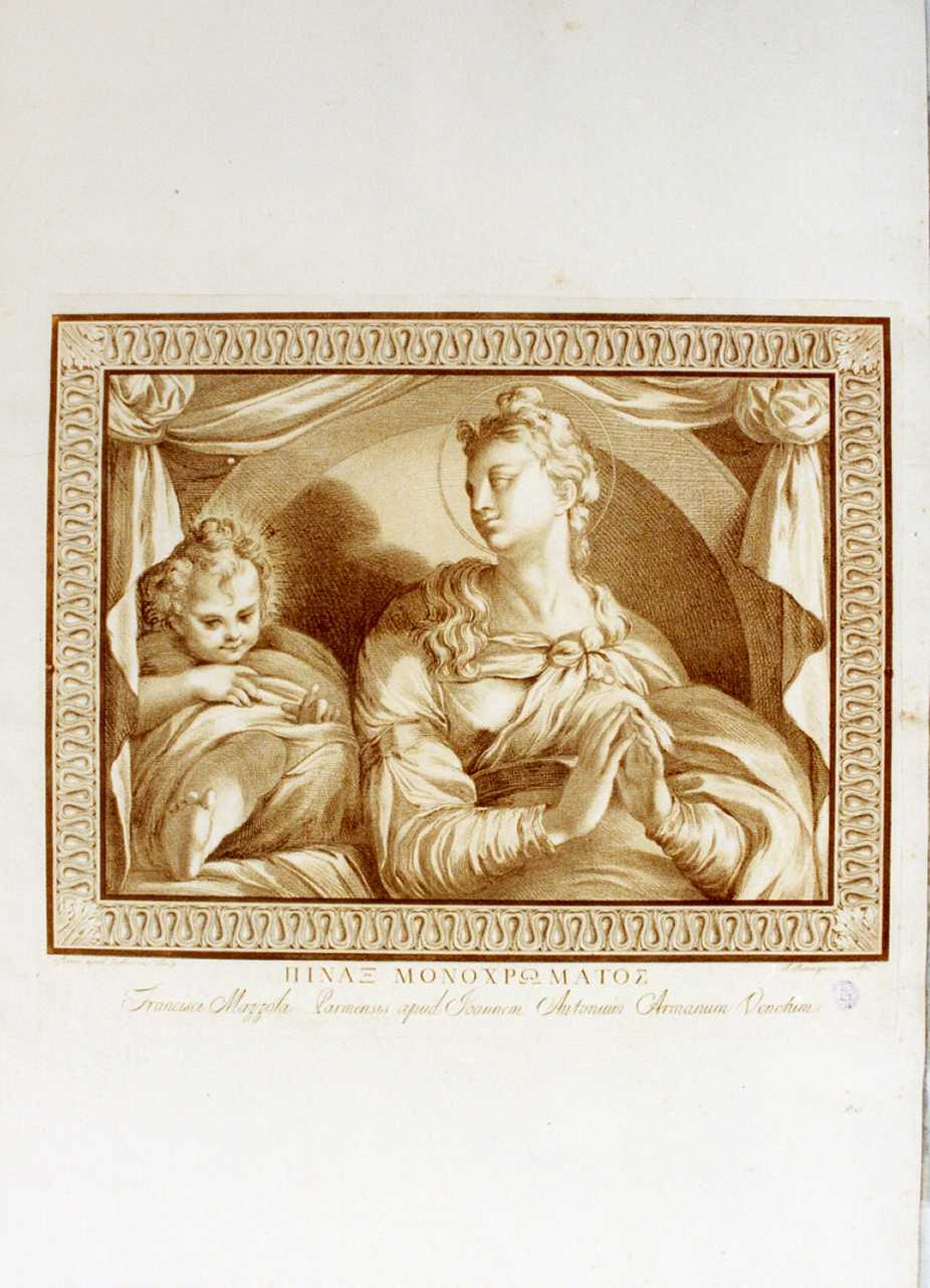 Madonna con Bambino (stampa a colori) di Rosaspina Francesco (ultimo quarto sec. XVIII)
