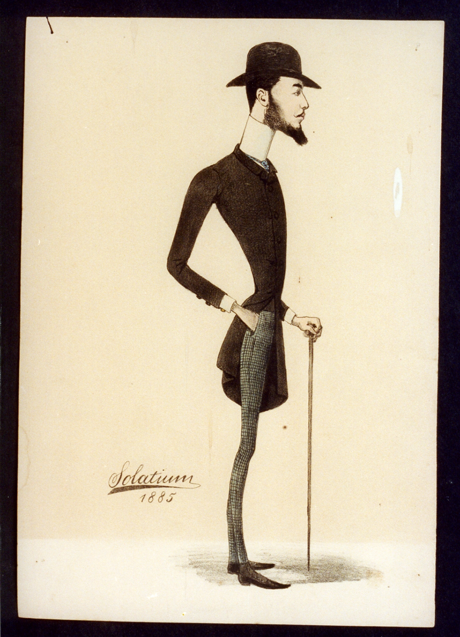 caricatura (stampa a colori) di Buonsollazzi Mario detto Solatium (sec. XIX)