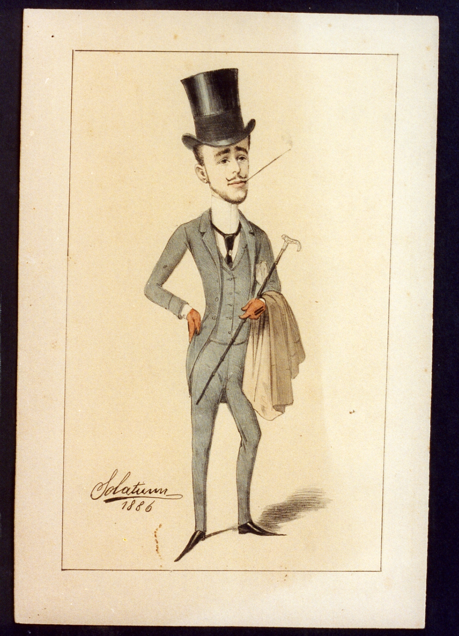 caricatura (stampa a colori) di Buonsollazzi Mario detto Solatium (sec. XIX)