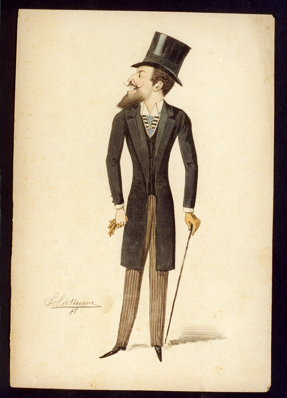 caricatura (stampa a colori) di Buonsollazzi Mario detto Solatium (sec. XIX)