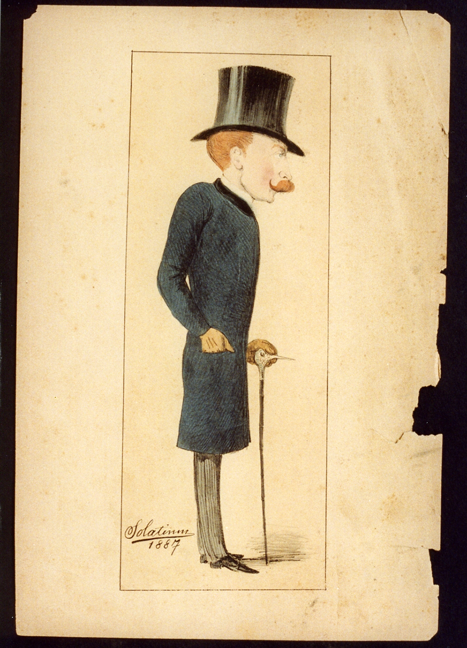 caricatura (stampa a colori) di Buonsollazzi Mario detto Solatium (sec. XIX)