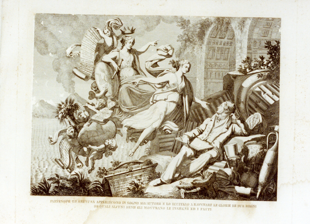 Aretusa e Partenope appaiono in sogno all'autore (stampa) di De Vivo Tommaso (sec. XIX)