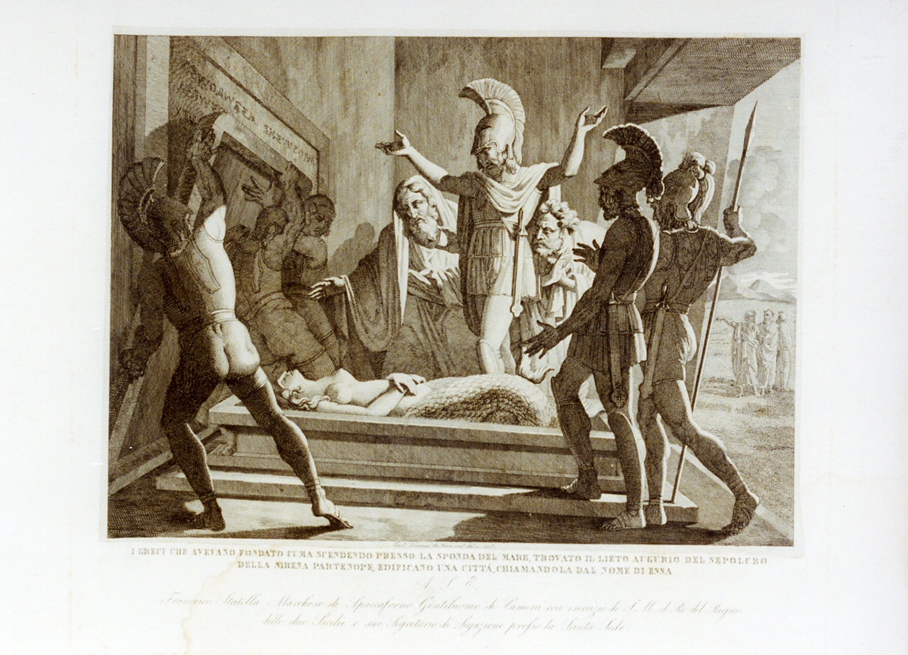 i cumani fondano la città di Partenope (stampa) di De Vivo Tommaso (sec. XIX)