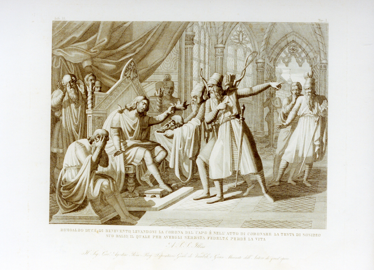 Romoaldo duca di Benevento deplora la morte di Sosideo (stampa) di De Vivo Tommaso (sec. XIX)
