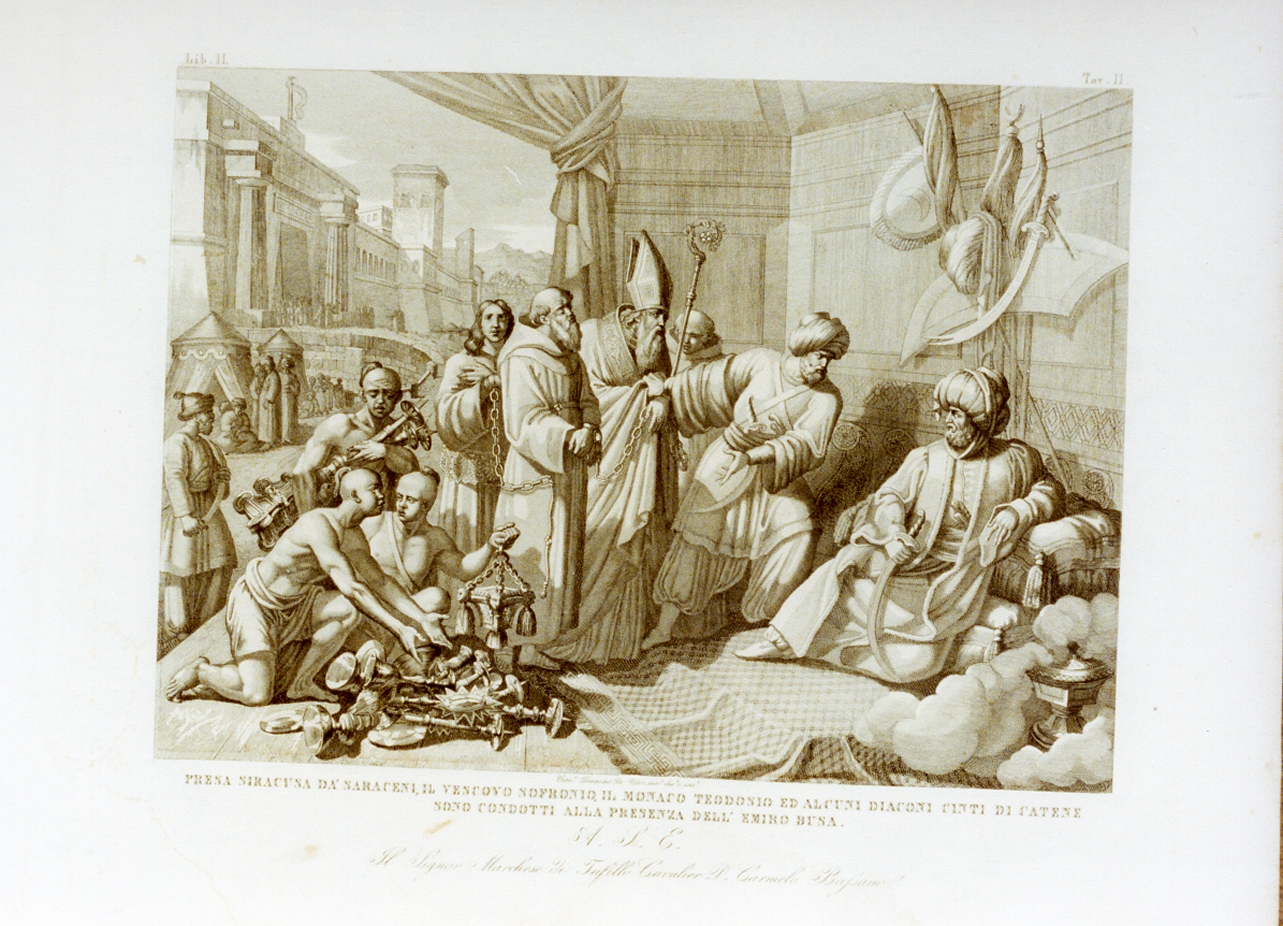 cristiani in catene alla presenza dell'emiro Busa (stampa) di De Vivo Tommaso (sec. XIX)