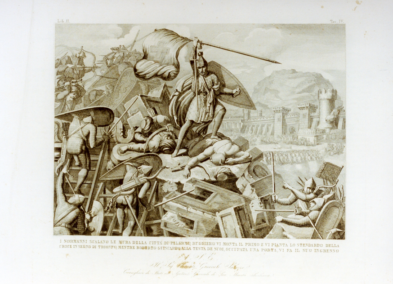 i Normanni assediano la città di Palermo (stampa) di De Vivo Tommaso (sec. XIX)
