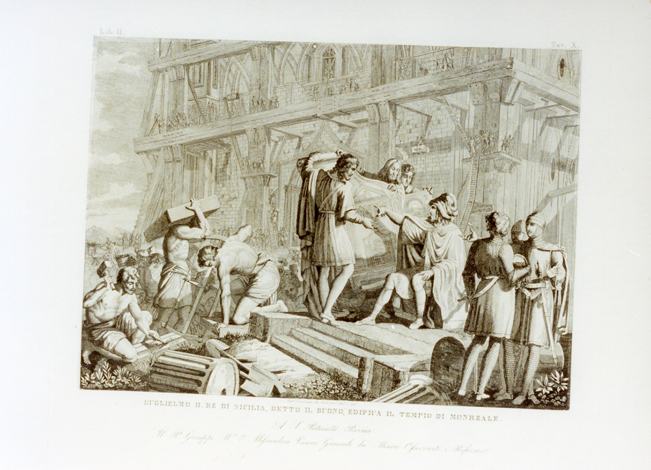 Guglielmo II fa edificare la cattedrale di Monreale (stampa) di De Vivo Tommaso (sec. XIX)