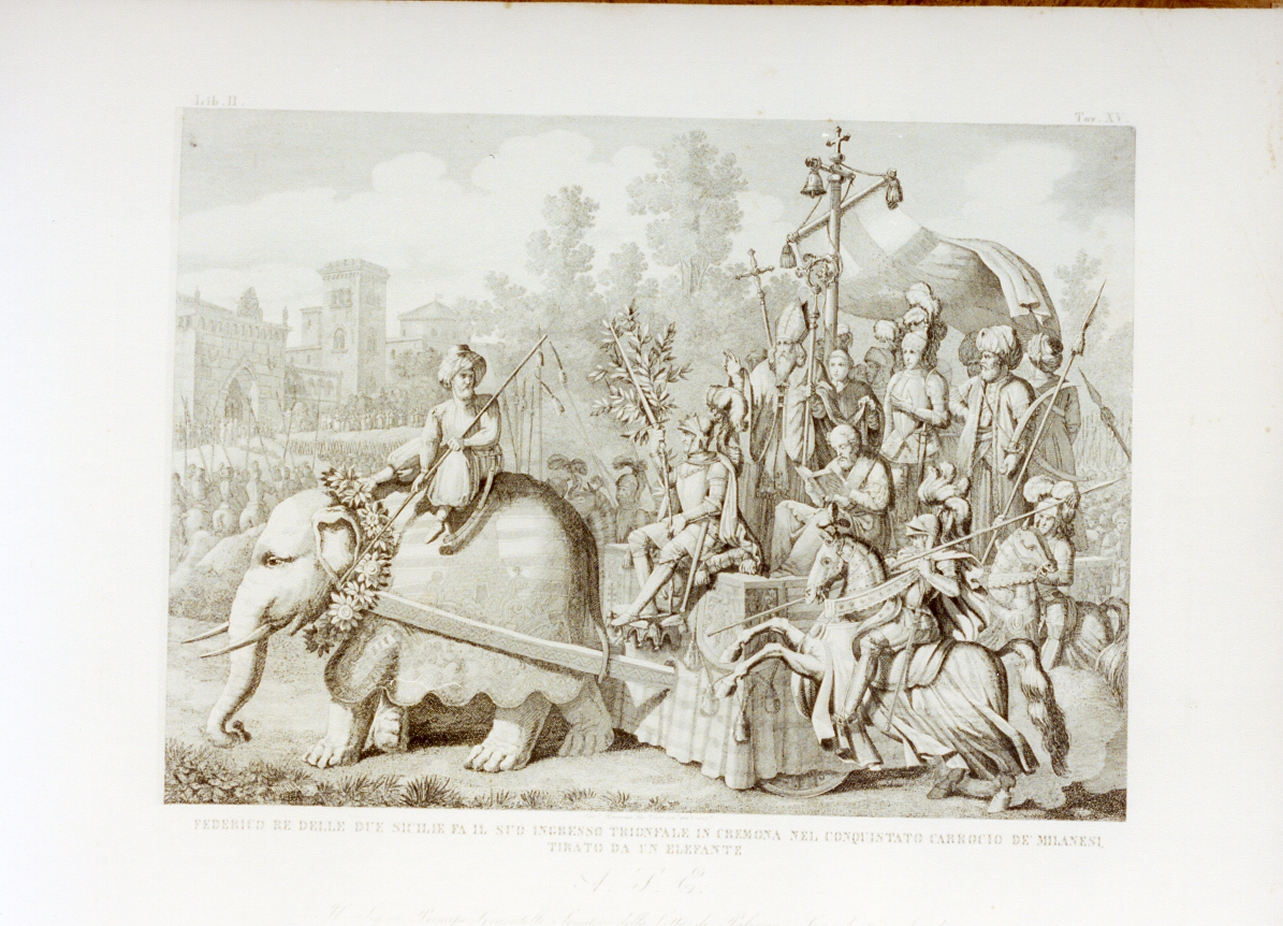 re Federico I entra trionfante in Cremona (stampa) di De Vivo Tommaso (sec. XIX)