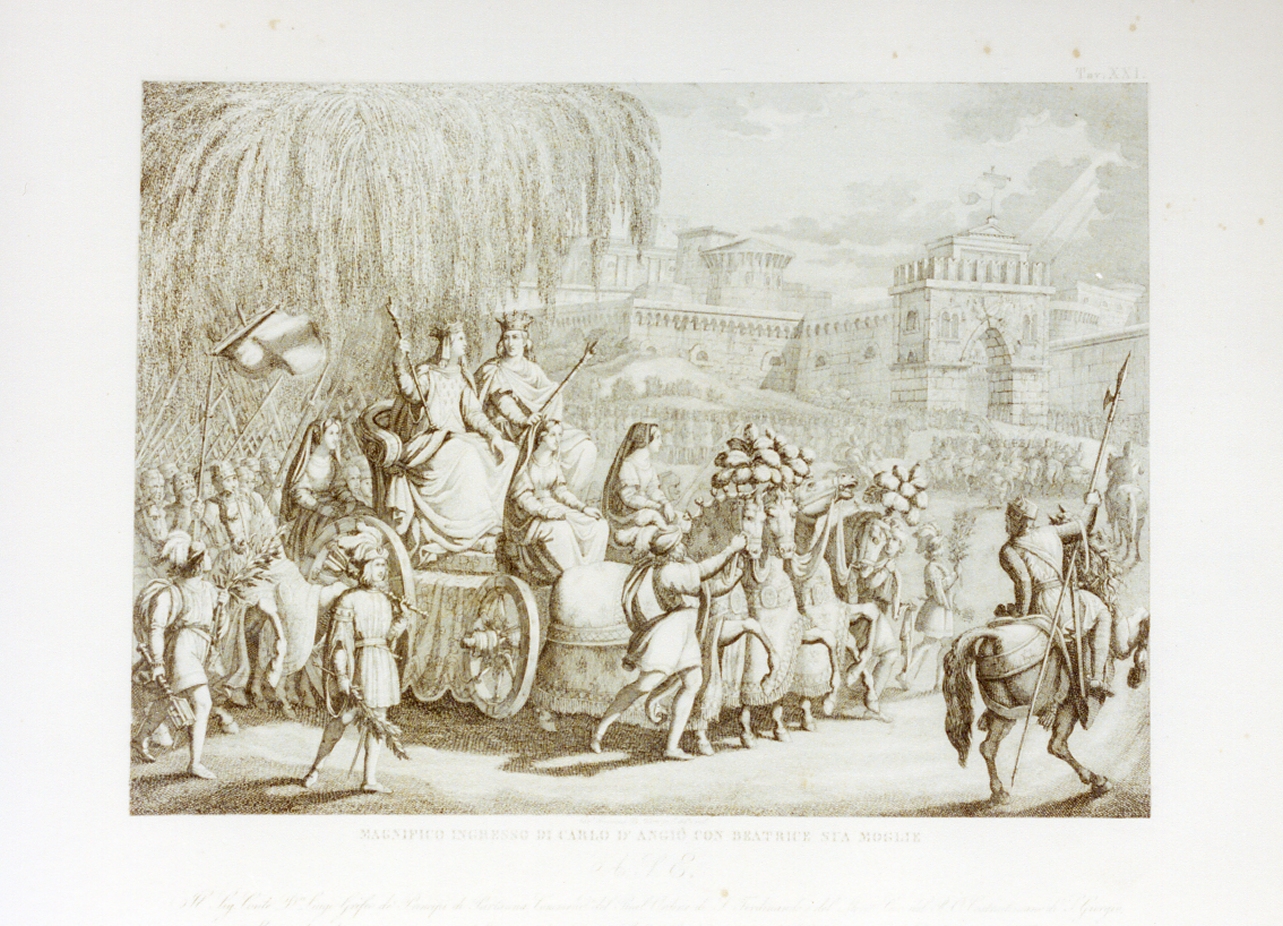 Carlo d'Angiò arriva a Napoli (stampa) di De Vivo Tommaso (sec. XIX)
