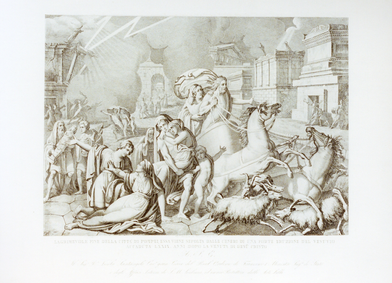 Pompei ricoperta dalle ceneri del Vesuvio (stampa) di De Vivo Tommaso (sec. XIX)