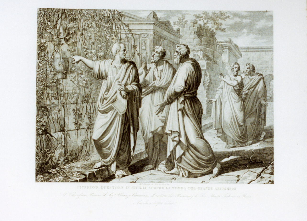 Cicerone scopre la tomba di Archimede (stampa) di De Vivo Tommaso (sec. XIX)