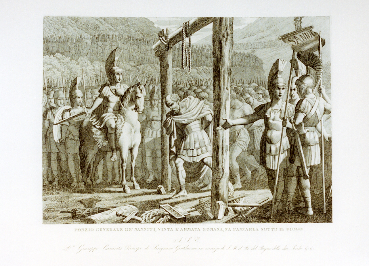 l'esercito romano passa sotto il gioco alle forche caudine (stampa) di De Vivo Tommaso (sec. XIX)