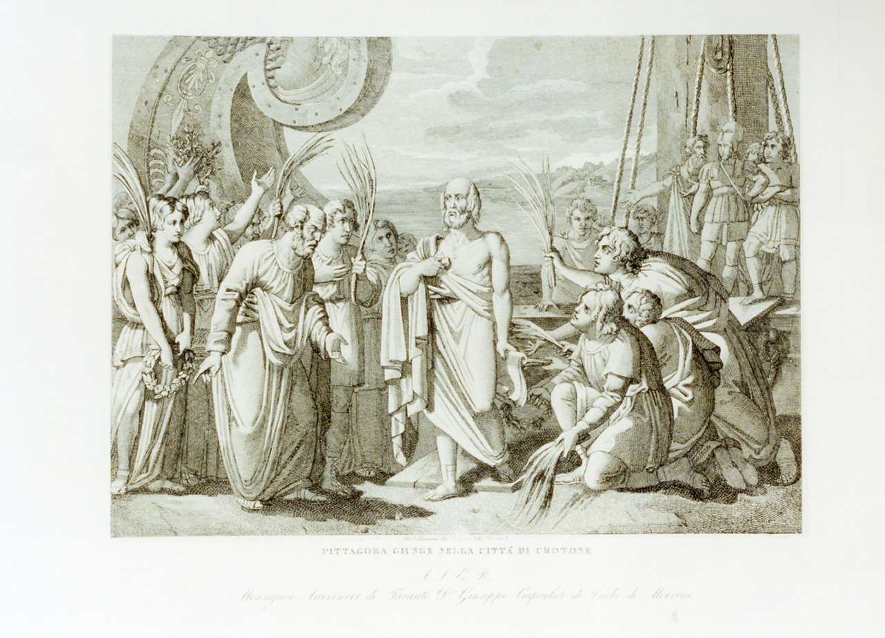 Pitagora giunge a Crotone (stampa) di De Vivo Tommaso (sec. XIX)