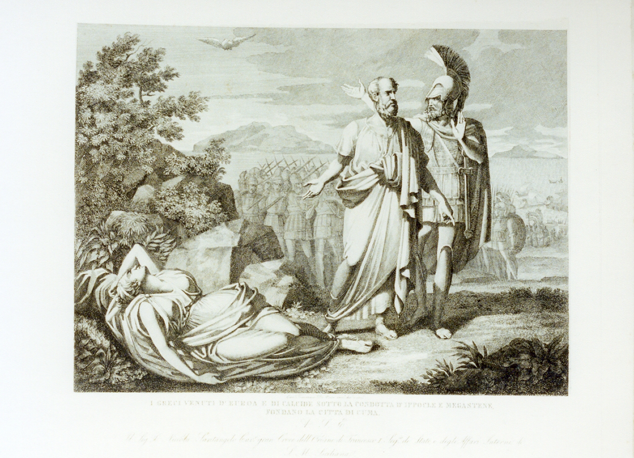 greci fondano la città di Cuma (stampa) di De Vivo Tommaso (sec. XIX)