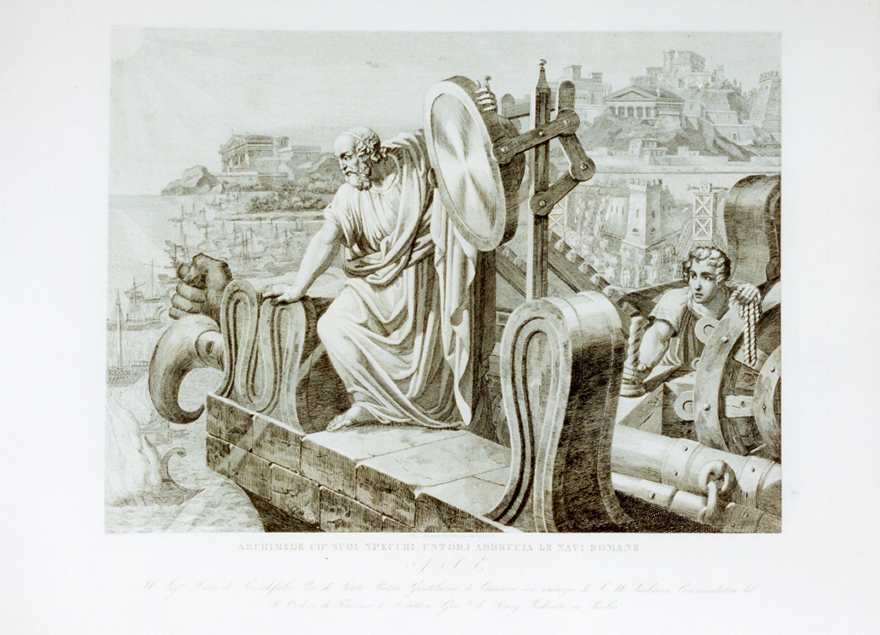 Archimede brucia le navi romane (stampa) di De Vivo Tommaso (sec. XIX)