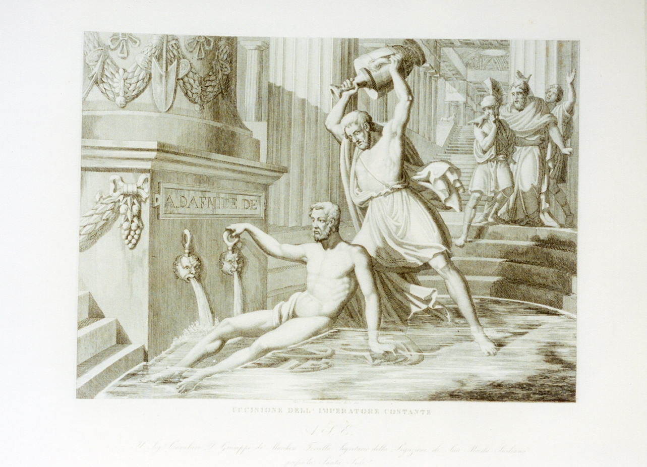 uccisione dell'imperatore Costante (stampa) di De Vivo Tommaso (sec. XIX)