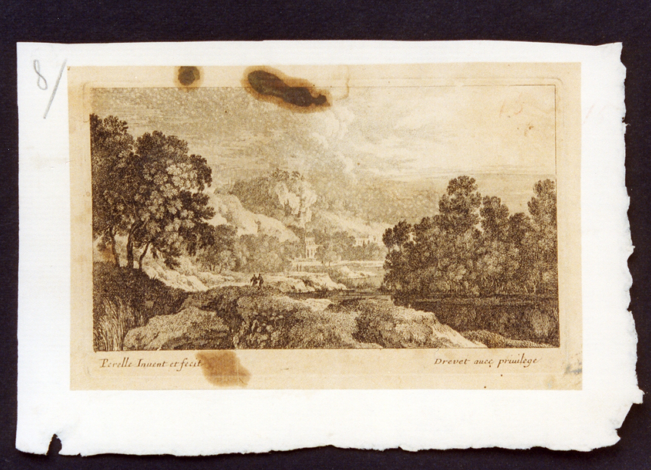 paesaggio fluviale (stampa) di Perelle Adam (sec. XVII)