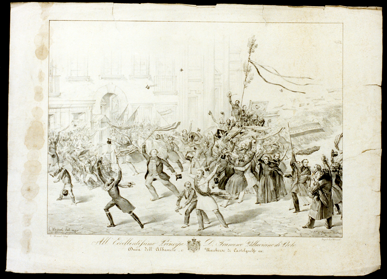 festa per la concessione della costituzione a Napoli nel 1848 (stampa) di Wenzel Francesco (sec. XIX)