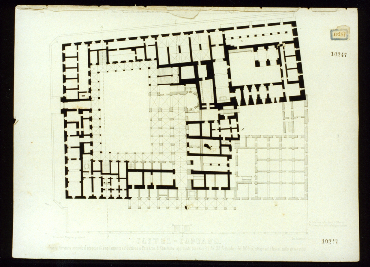 tribunale di Castel Capuano a Napoli (stampa) - ambito italiano (sec. XIX)