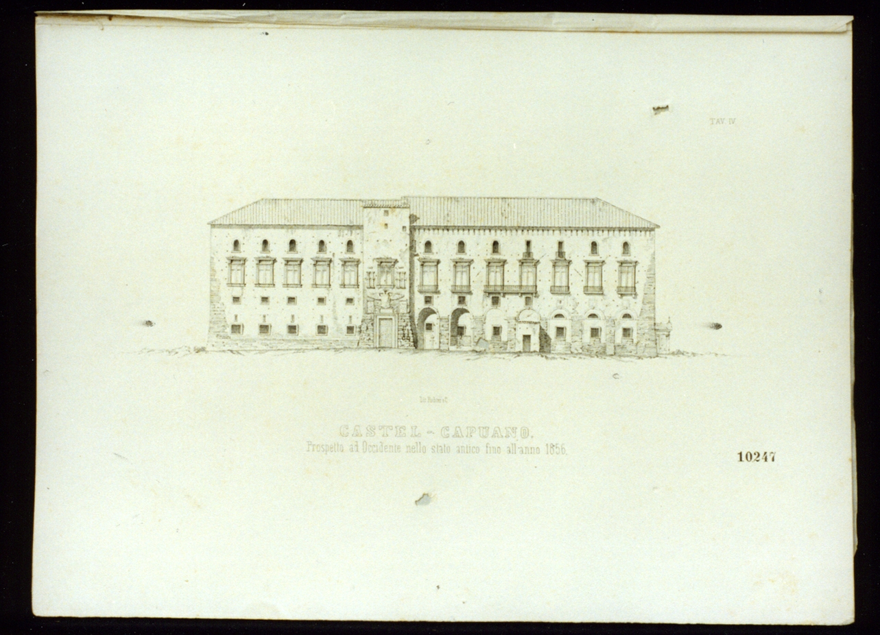 prospetto occidentale di castel Capuano a Napoli (stampa) - ambito italiano (sec. XIX)