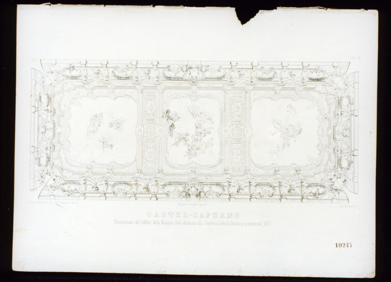 soffitto della sala della corte di giustizia in Castel Capuano (stampa) di Grob Conrad (sec. XIX)