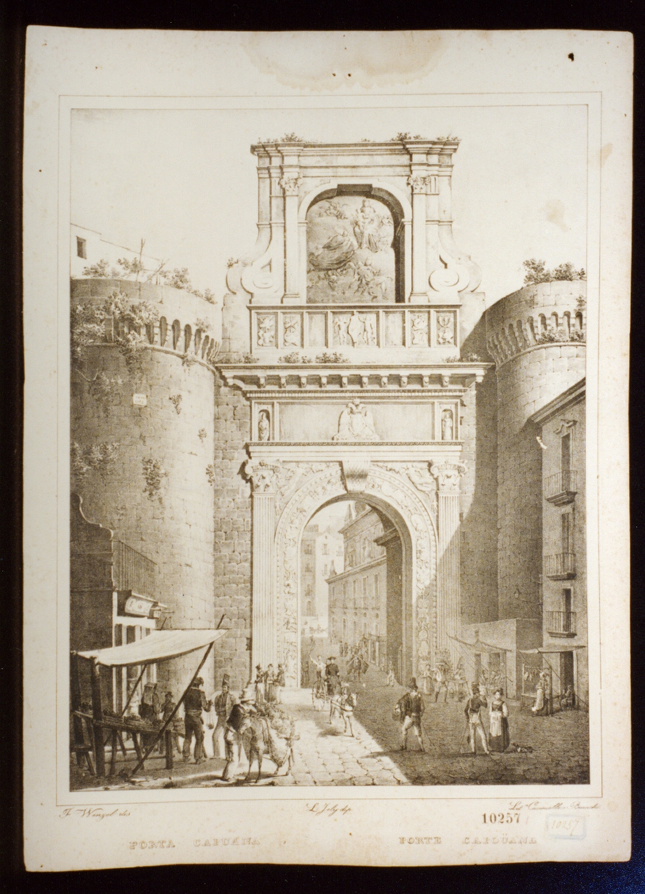 veduta di porta Capuana a Napoli (stampa) di Wenzel Francesco (sec. XIX)