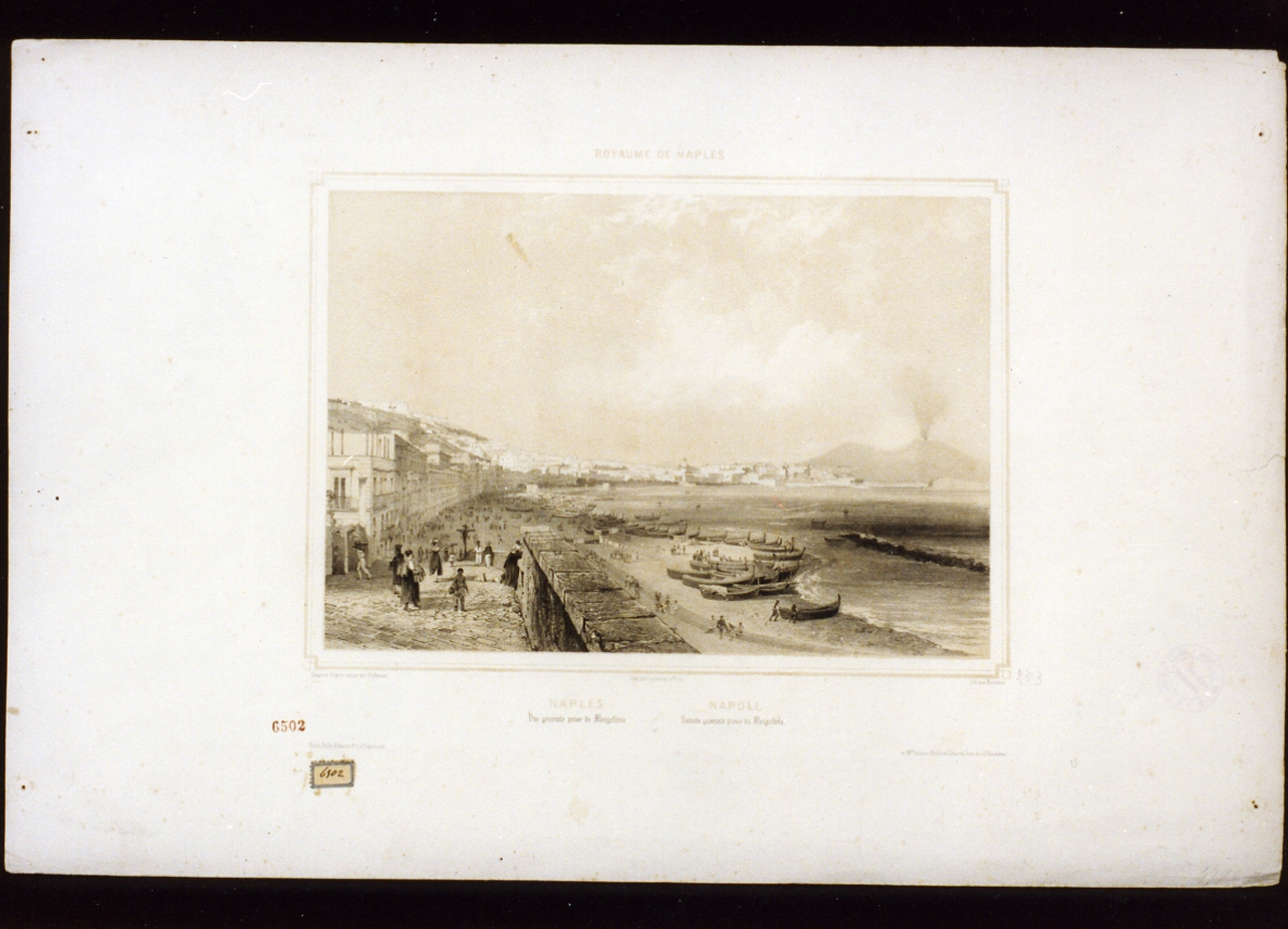 veduta di Napoli da Mergellina (stampa a colori) di Bachelier Charles Claude (sec. XIX)