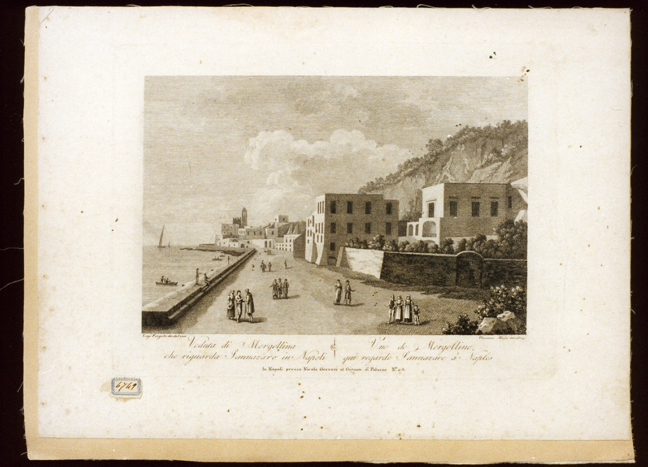 veduta di Mergellina a Napoli (stampa) di Alloja Vincenzo (sec. XIX)
