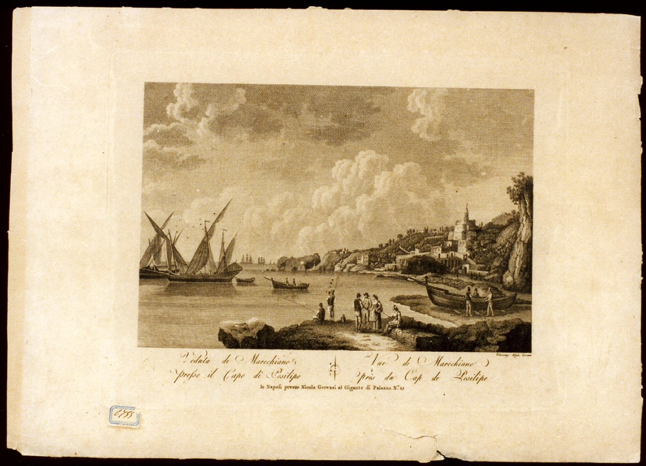veduta di Marechiaro a Napoli (stampa) di Alloja Vincenzo (sec. XIX)