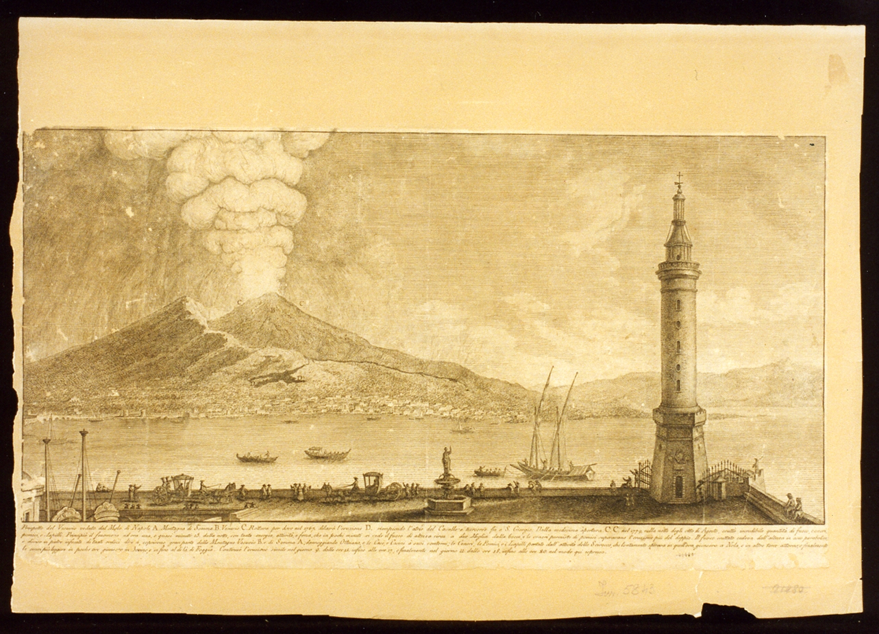 veduta del Vesuvio in eruzione (stampa) - ambito napoletano (ultimo quarto sec. XVIII)