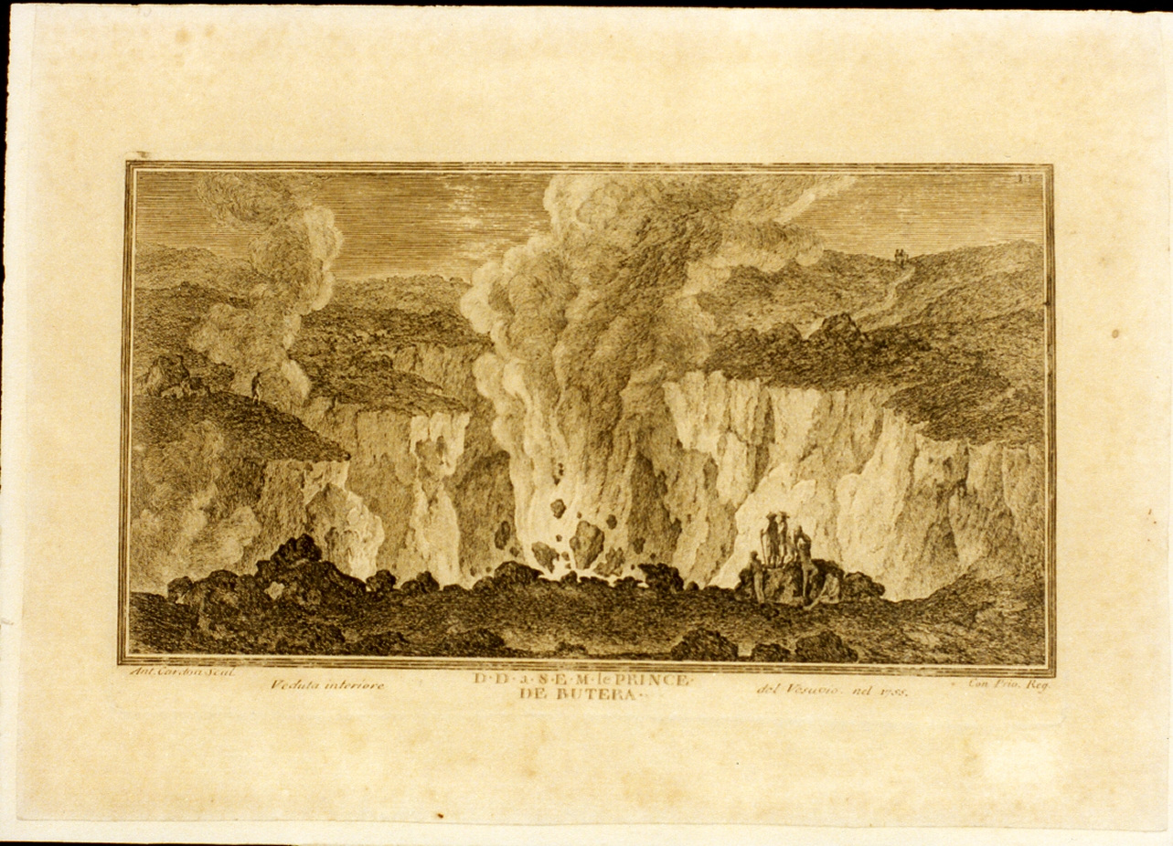 veduta del cratere del Vesuvio (stampa) di Cardon Antoine Alexandre Joseph (sec. XVIII)