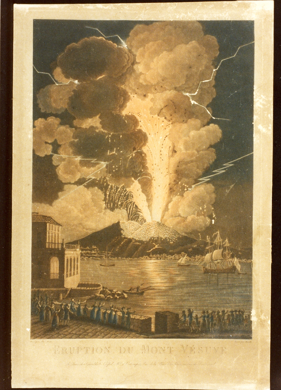 veduta del Vesuvio in eruzione (stampa a colori) di Mixelle Jean Marie (seconda metà sec. XVIII)