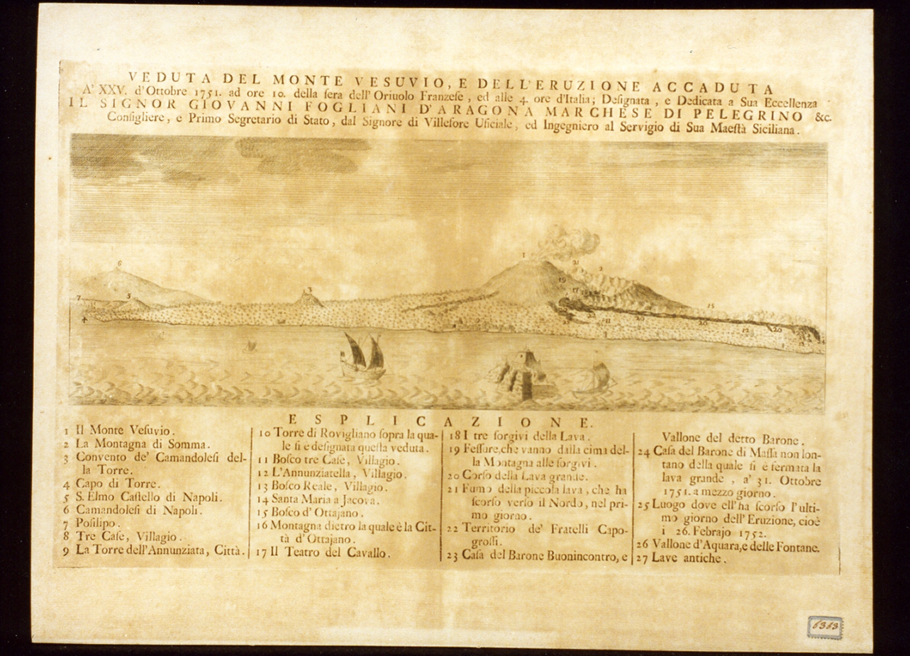 veduta del Vesuvio in eruzione (stampa) - ambito napoletano (seconda metà sec. XVIII)