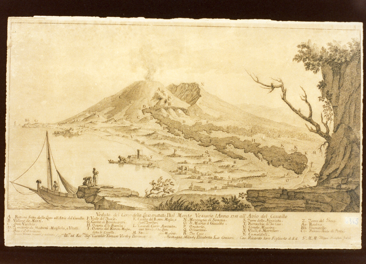 veduta del Vesuvio in eruzione (stampa) di Morghen Filippo (seconda metà sec. XVIII)