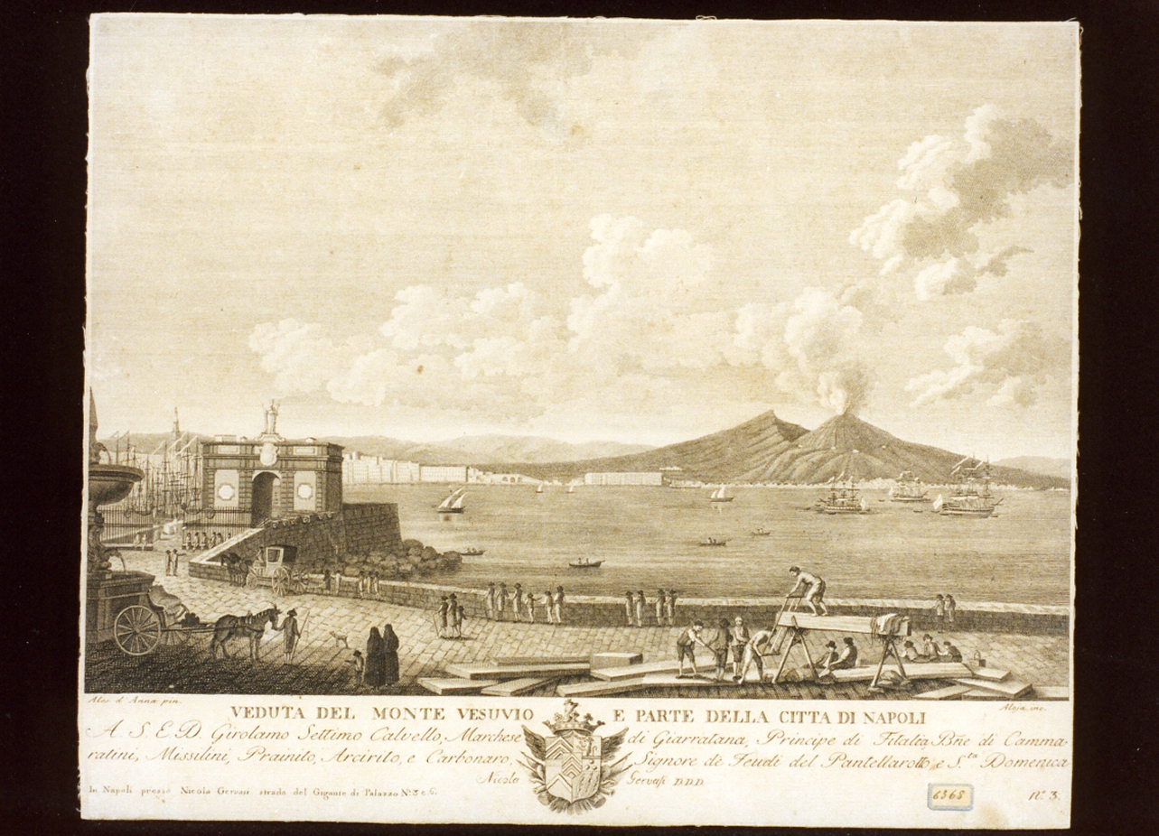 veduta di Napoli con il Vesuvio (stampa) di Aloja Vincenzo (primo quarto sec. XIX)