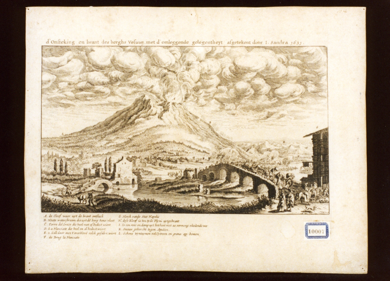 veduta del Vesuvio in eruzione (stampa) di Von Sandrart Joachim (sec. XVII)